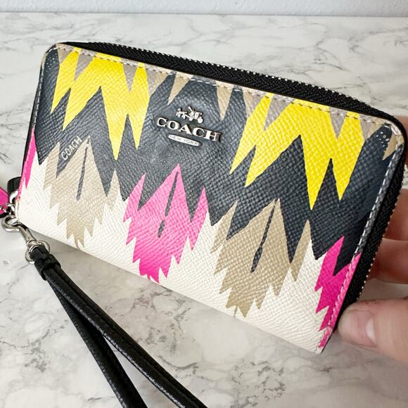 Coach Multicolor Zigzag Zip Wristlet - Yellow, Pink, Black, Tan, White - Picture 3 of 14